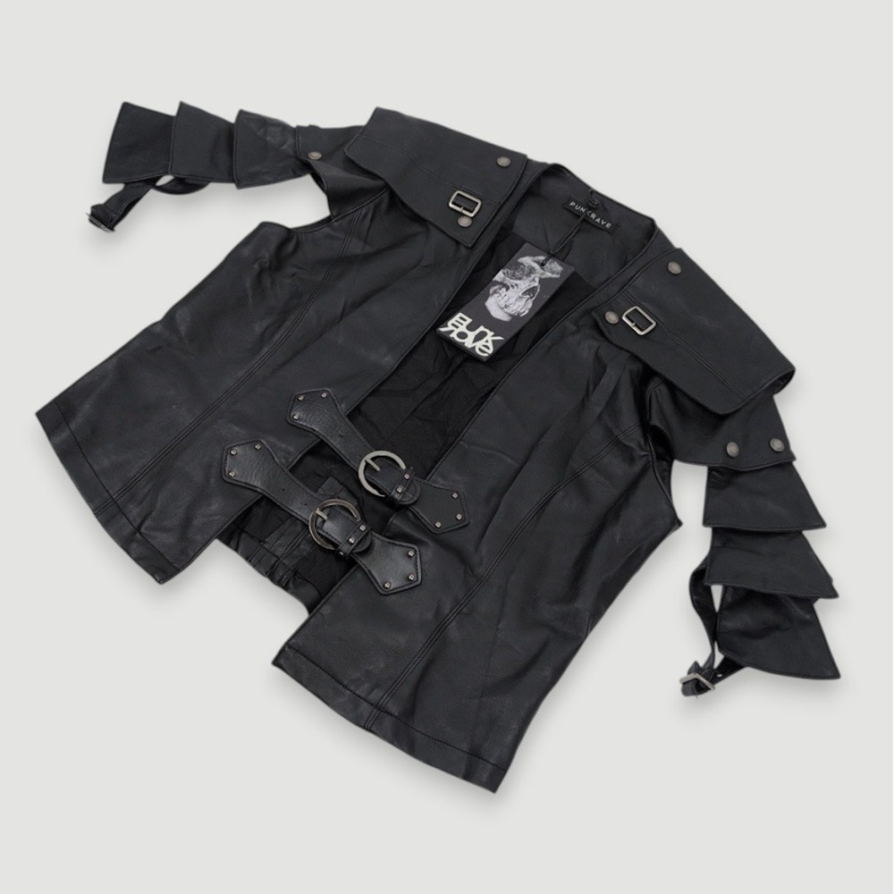 Punk Rave Y-632 Cool Military Leather Punk Jacket Mens Medium/Large Black Goth